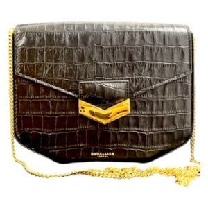 DEMELLIER The Mini London Black Crocodile Embossed Crossbody